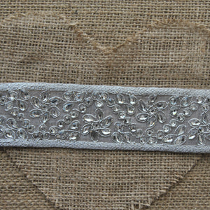 Iron on embroidered metallic  diamante mesh