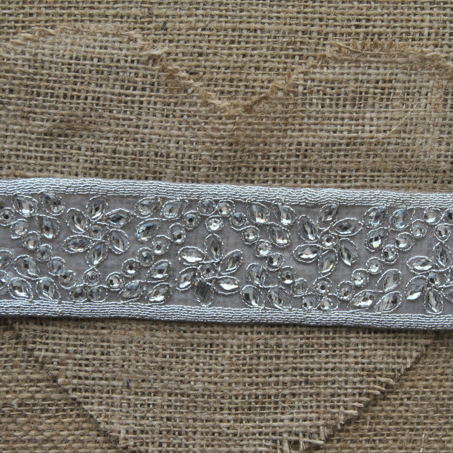 Iron on embroidered metallic  diamante mesh