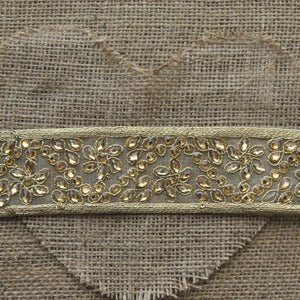 Iron on embroidered metallic  diamante mesh