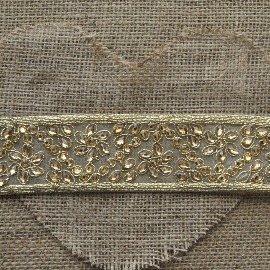 Iron on embroidered metallic  diamante mesh