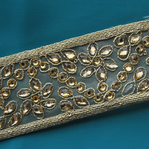 Iron on embroidered metallic  diamante mesh