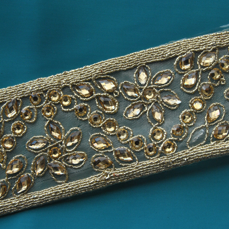 Iron on embroidered metallic  diamante mesh